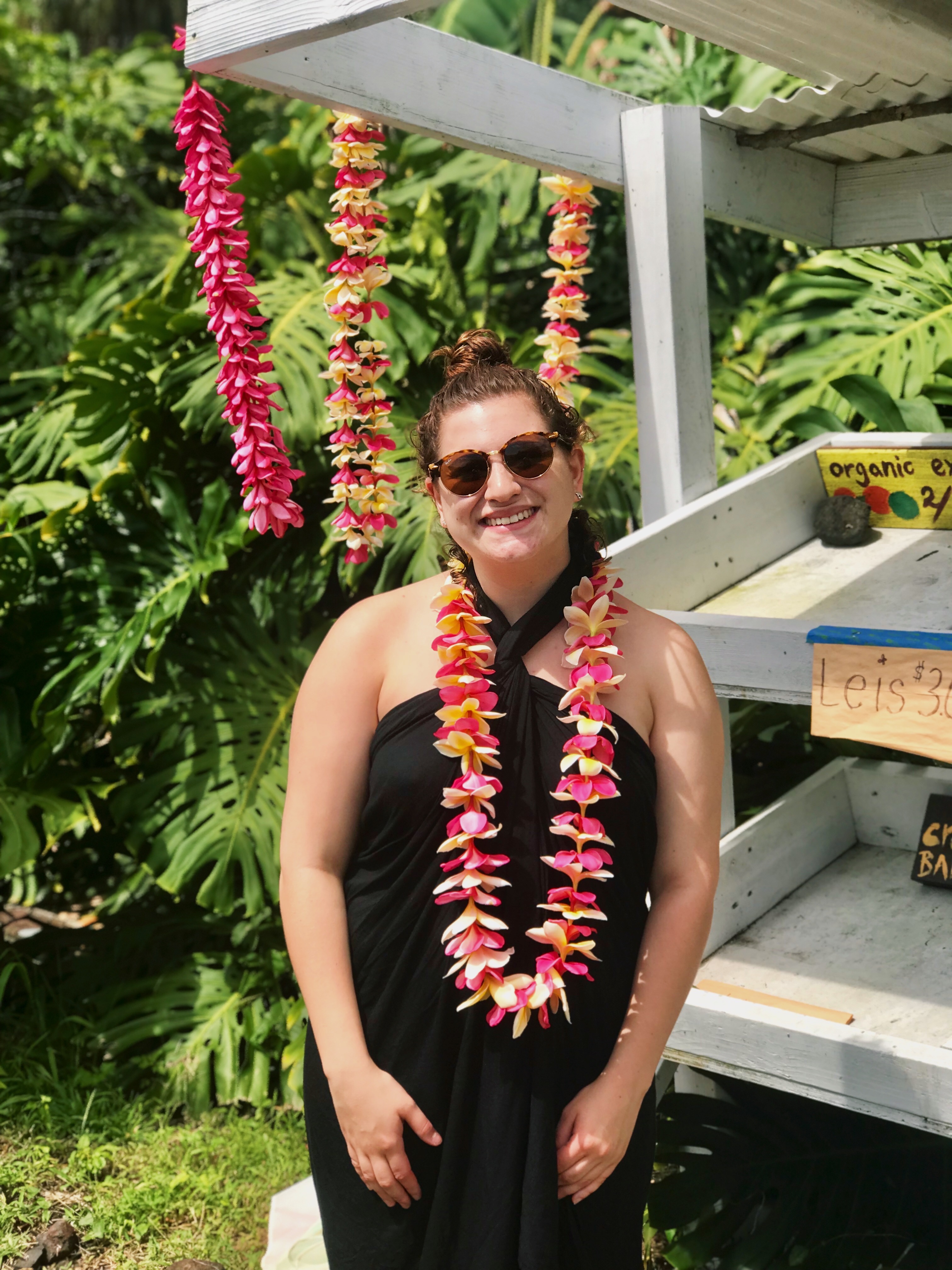 I have a lei around my neck in Kona, Hawaii.